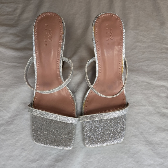 ASOS Design Nasia Silver Glitter Heels - chunky 90s y2k - Picture 2 of 10